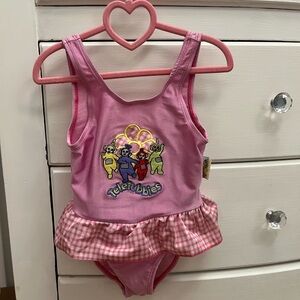 Pink Teletubbies Girls' One-Piece with Gingham Ruffle